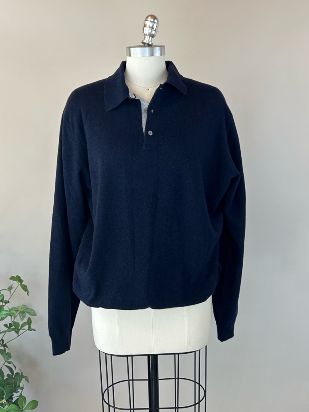 NWT Kinross Suede Trim Polo 100% Cashmere Sweater Sz XL
